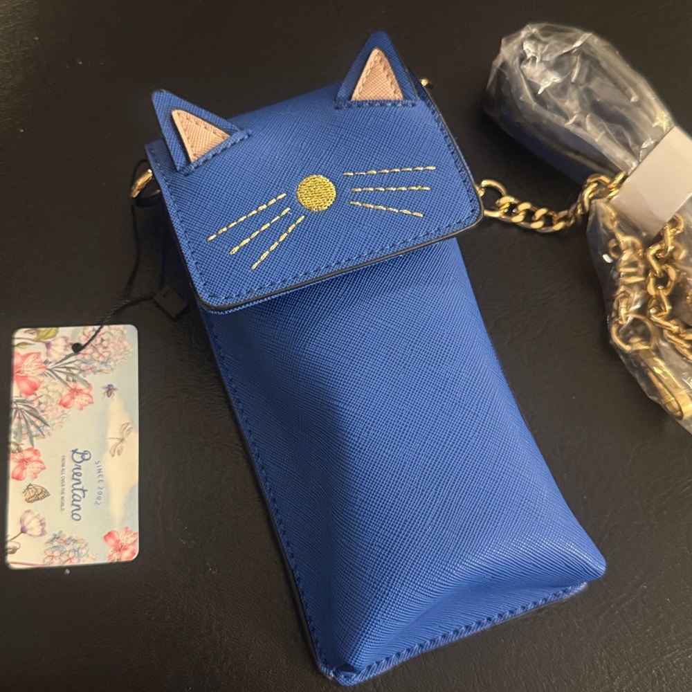 🐱 Brentano Navy Cat Crossbody Bag Detachable Strap Magnetic Gold Hardware